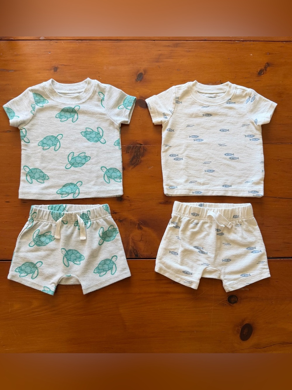 Carter’s Baby Boy 6M Ocean Print 2 Outfit Bundle | Turtle + Fish | 4 Piece